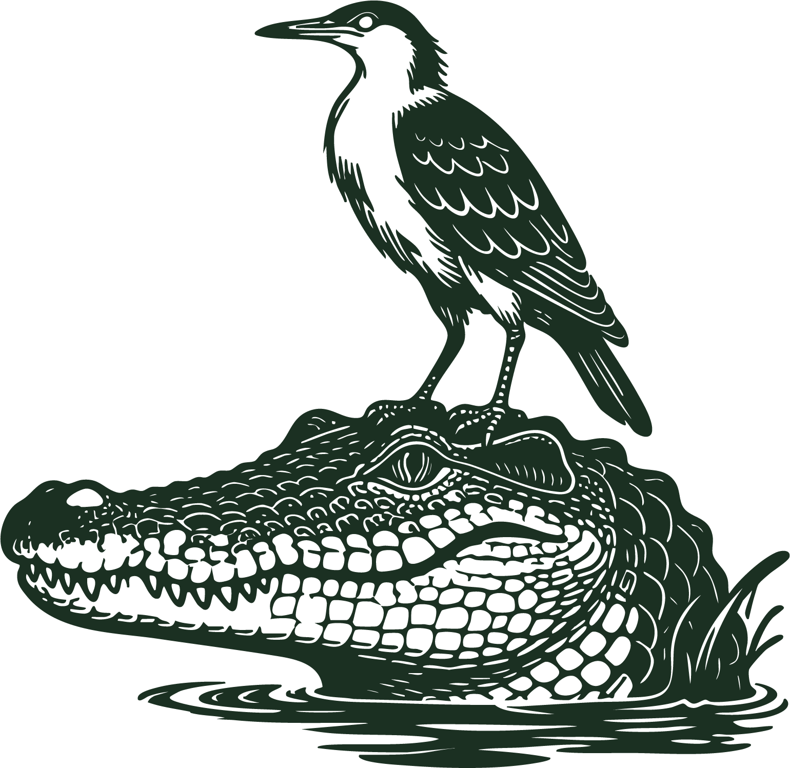 Vector of heron sitting on gator head