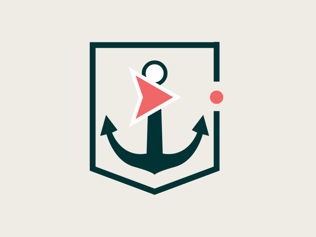 Anchorpoint Studio simplified anchor and navigation icon mark in coral and navy on warm sand background